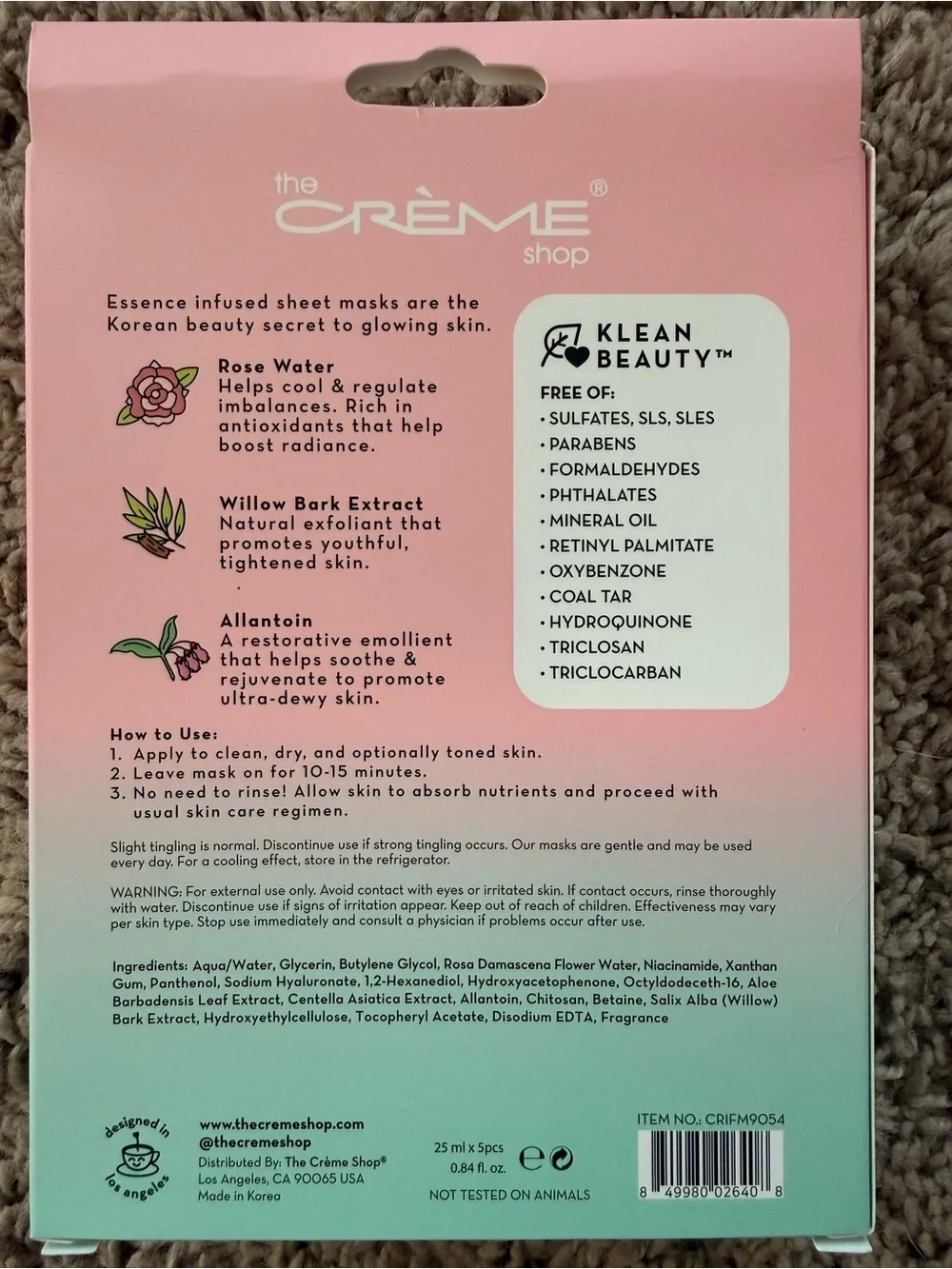 The Crème Shop Rose Water Essence Sheet Mask - set of 5